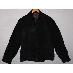 Vintage Massini Genuine Leather Black Zip Jacket Size Large Velour Soft Shell